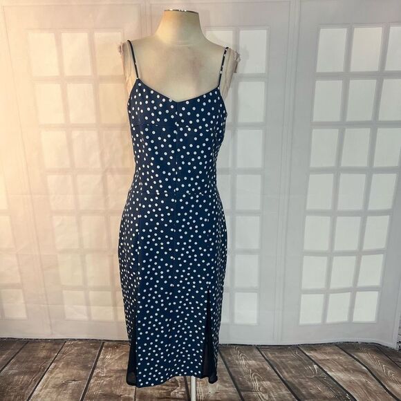 Mona blue white spotted midi sundress size medium - Picture 1 of 11